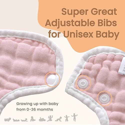 Miniatura 6 de MUKIN Toalla babeante para bebé, baberos a presión, baberos de muselina, paquete de 6, ajustable, algodón suave