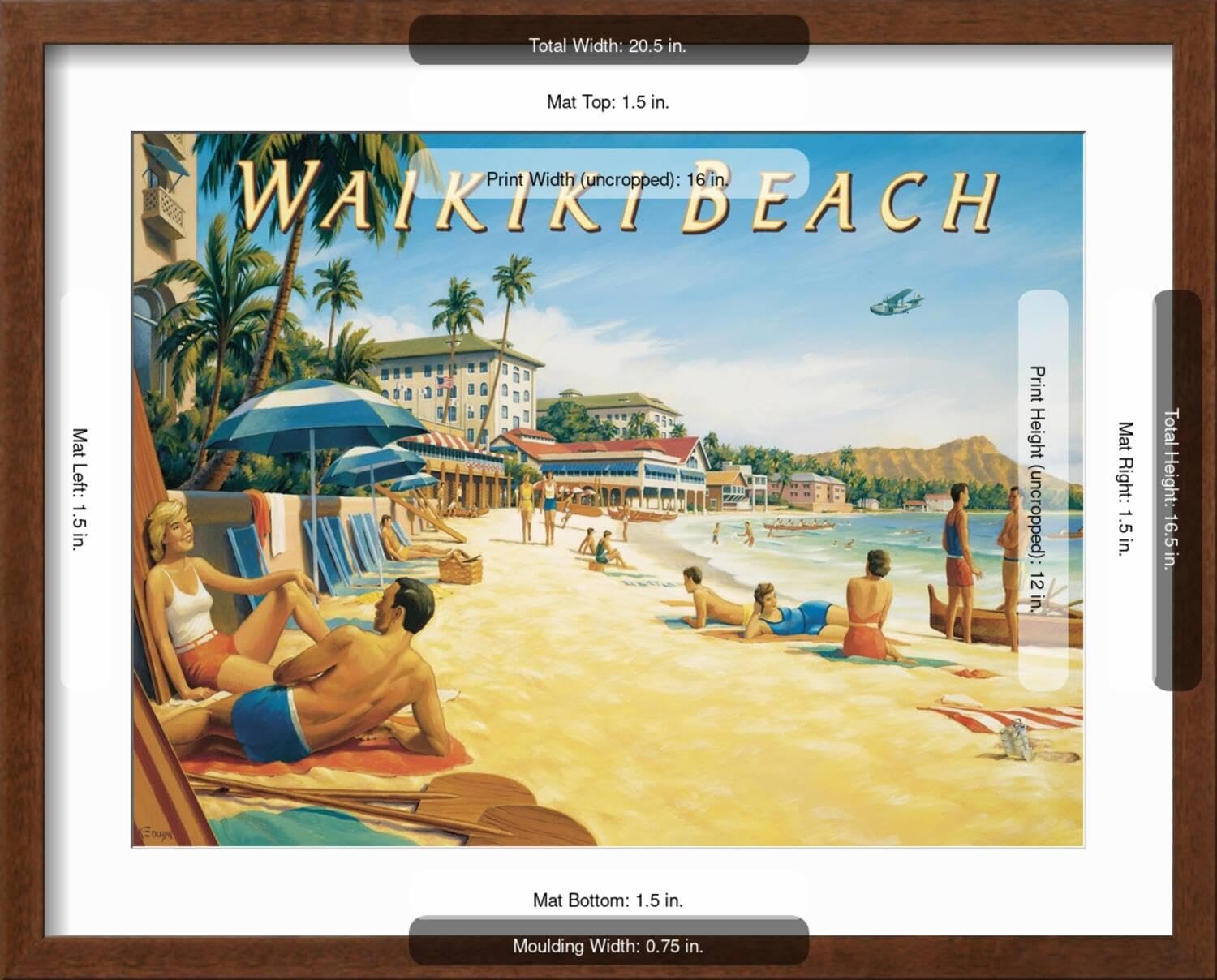 【希少 直筆サイン入り】Michael Van Dorn ハワイ版画 Amazon.com: ART.COM Wall Art Print Waikiki Beach on Brown Frame by