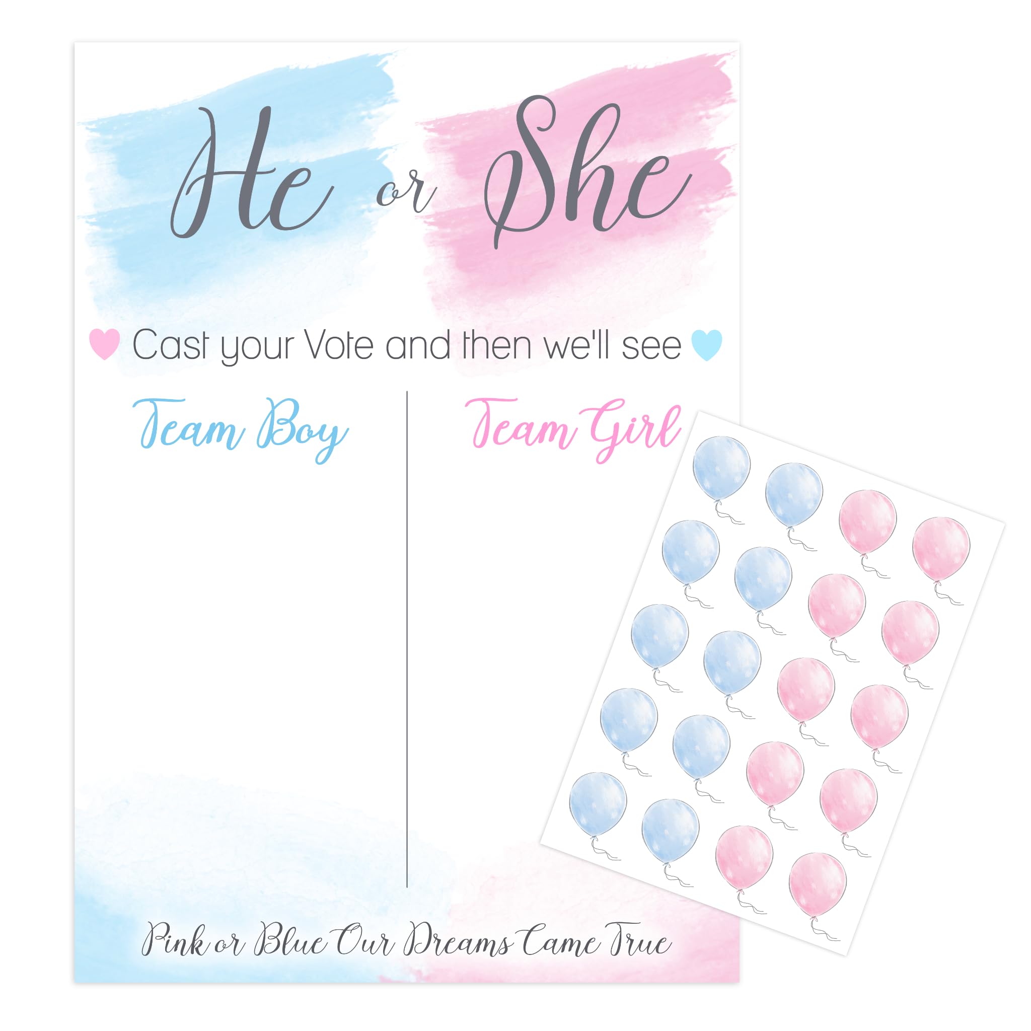 Gender Reveal Party Decoration Kit, Boy or Girl Voting Board with Banner, Pink and Blue Watercolour Theme (Voting Activity, 20, Guest Number)