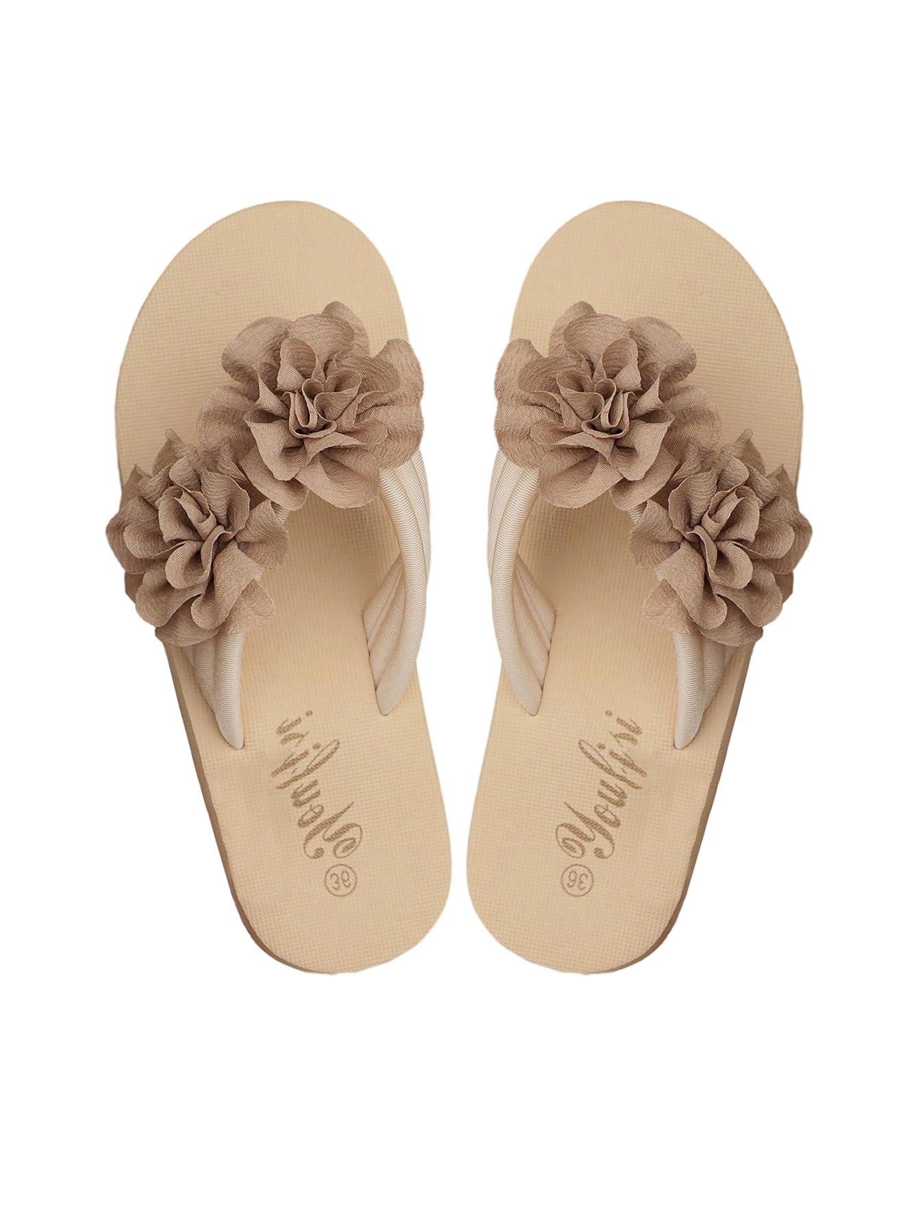 Women's Flower Appliques Flip Flops Open Toe Non-slip Slide On Thong Sandals Comfy Flat Beach Slippers