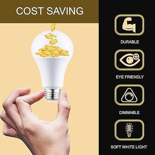 Miniatura 3 de Bombillas LED A19  Base E26, 60 W, 800 lúmenes, iluminación blanca suave de 3000 K  Regulable, ahorro de energía en interiores y exteriores para el
