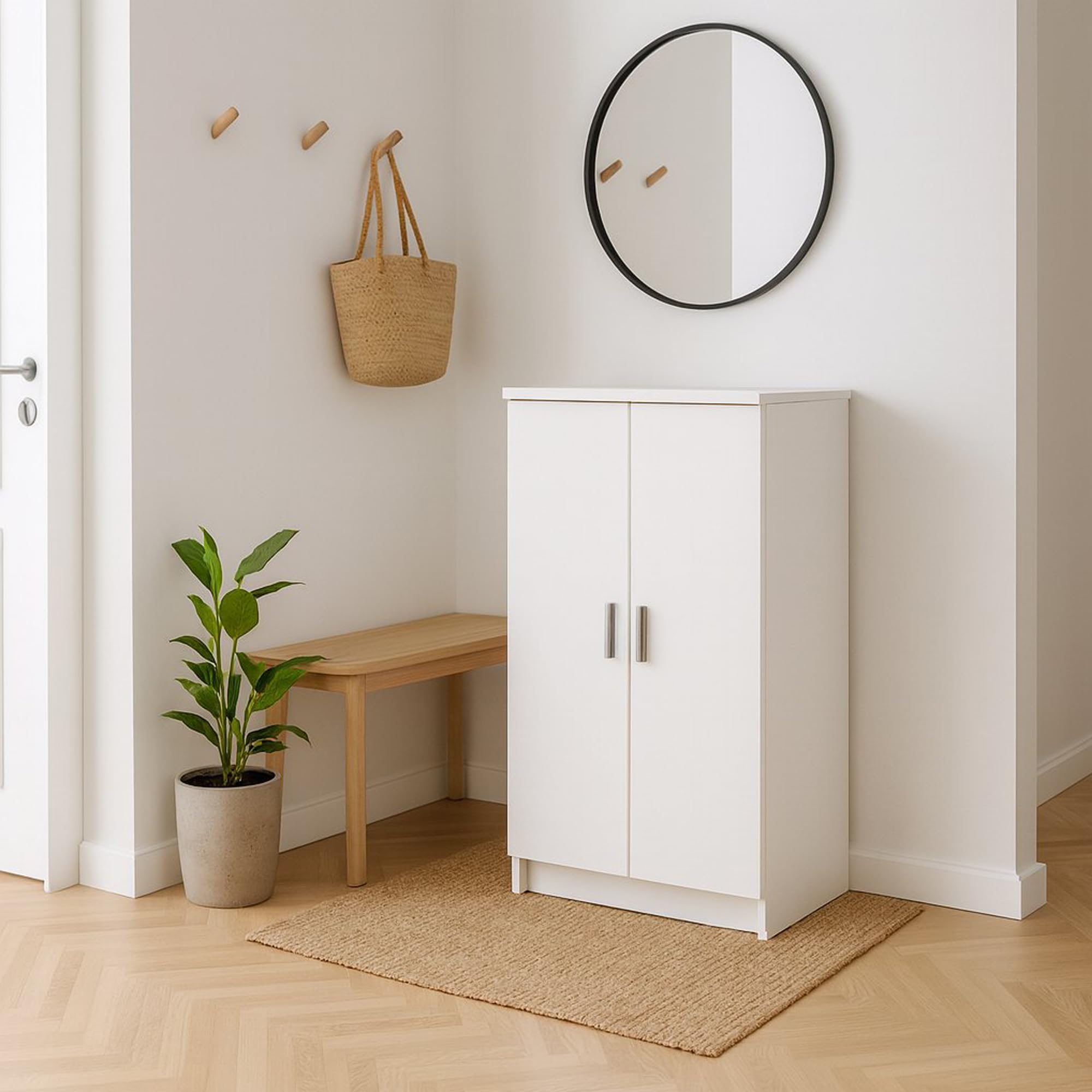 Dmora - Armadio Multiuso 2 Ante Tarn, Mobile Multifunzionale, Mobiletto scarpiera, Guardaroba Porta Scarpe, 55x35 h108 cm, Bianco Opaco