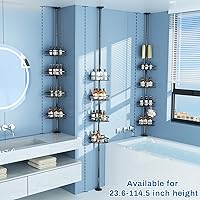 Vista 2 de Rustproof Corner Shower Caddy Freestanding Tension Pole, 4 Large Baskets for Bathtub Shampoo Storage Organizer Bathroom Height Adjustable Shelves