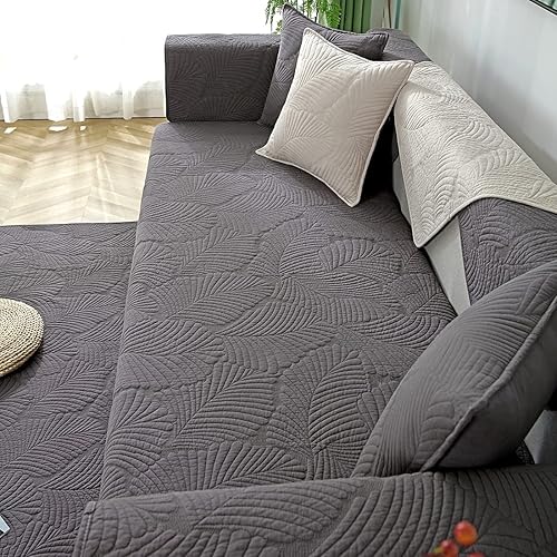 Miniatura 4 de vctops Funda de algodón con diseño bordado de hoja de palmera para sofá seccional, funda para sofá, para perros, gatos y mascotas, para sofá