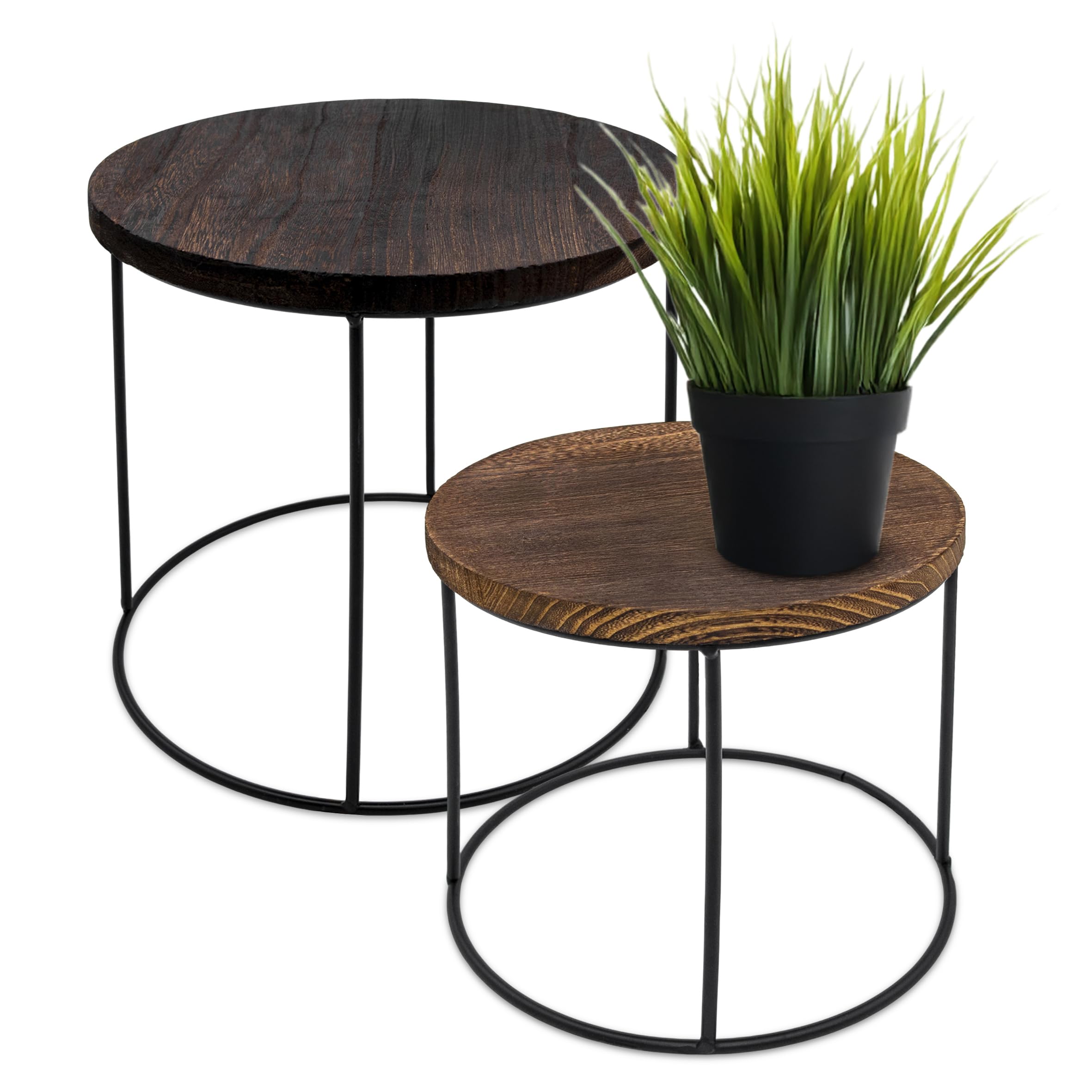 Spetebo Lot de 2 tabourets ronds en bois pour plantes