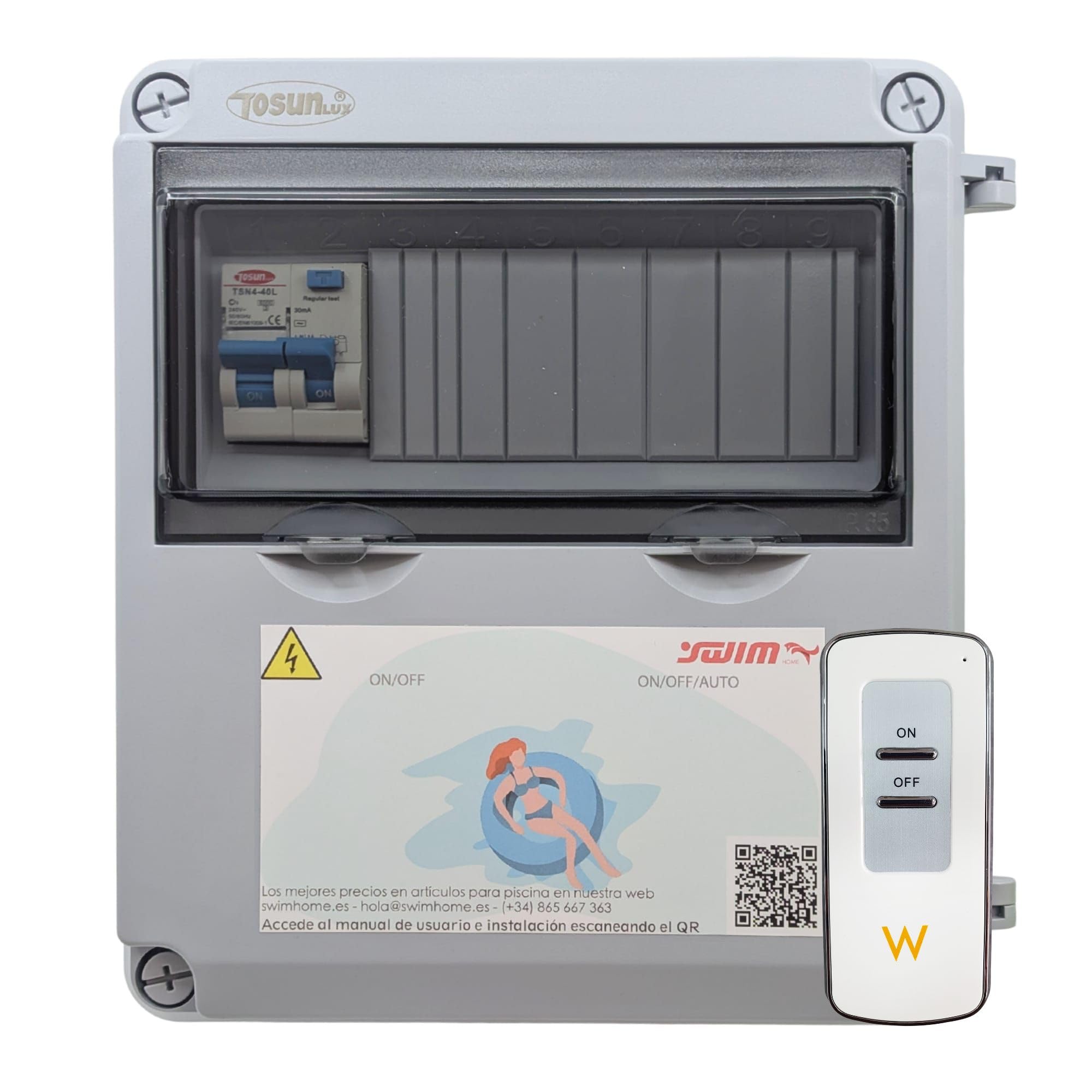 SWIMHOME Cuadro Eléctrico Piscina, Transformador 150W 12V DC IP65 con Control Remoto para Focos LED, Gris
