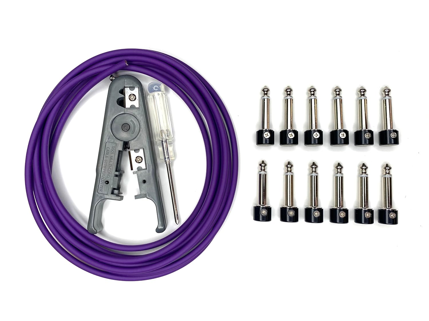 12 ft Purple Guitar Pedal Patch Cable Kit (6 Pack, Solderless, Customizable, C & S Shape, Indoor Use, 1/4" Mono Ts Male Instrument Connector)