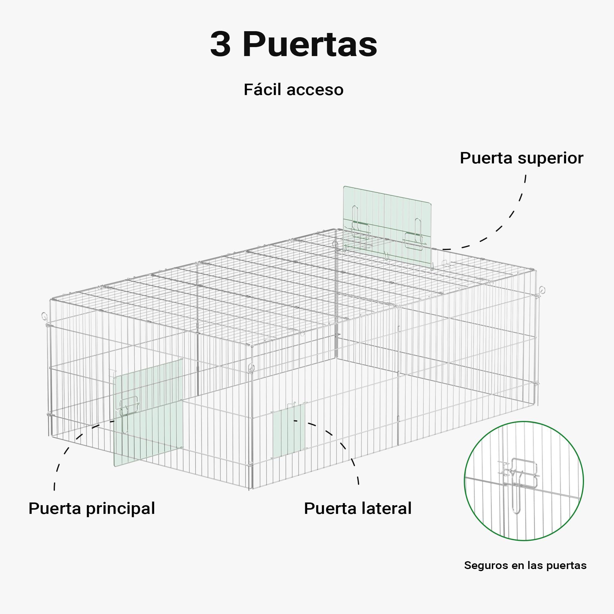Recinto Jaula para Animales 216x116x65cm con protección Solar y antifuga, Corral para Mascotas
