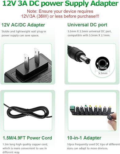 Miniatura 2 de Adaptador de Fuente de Alimentación 12V 3A 36W Cargador CA/CC AC 100V-240V a DC 12Voltios 3amp Cable de Alimentación 12V 2.5A 2A 1.5A 1A 800mA 500mA