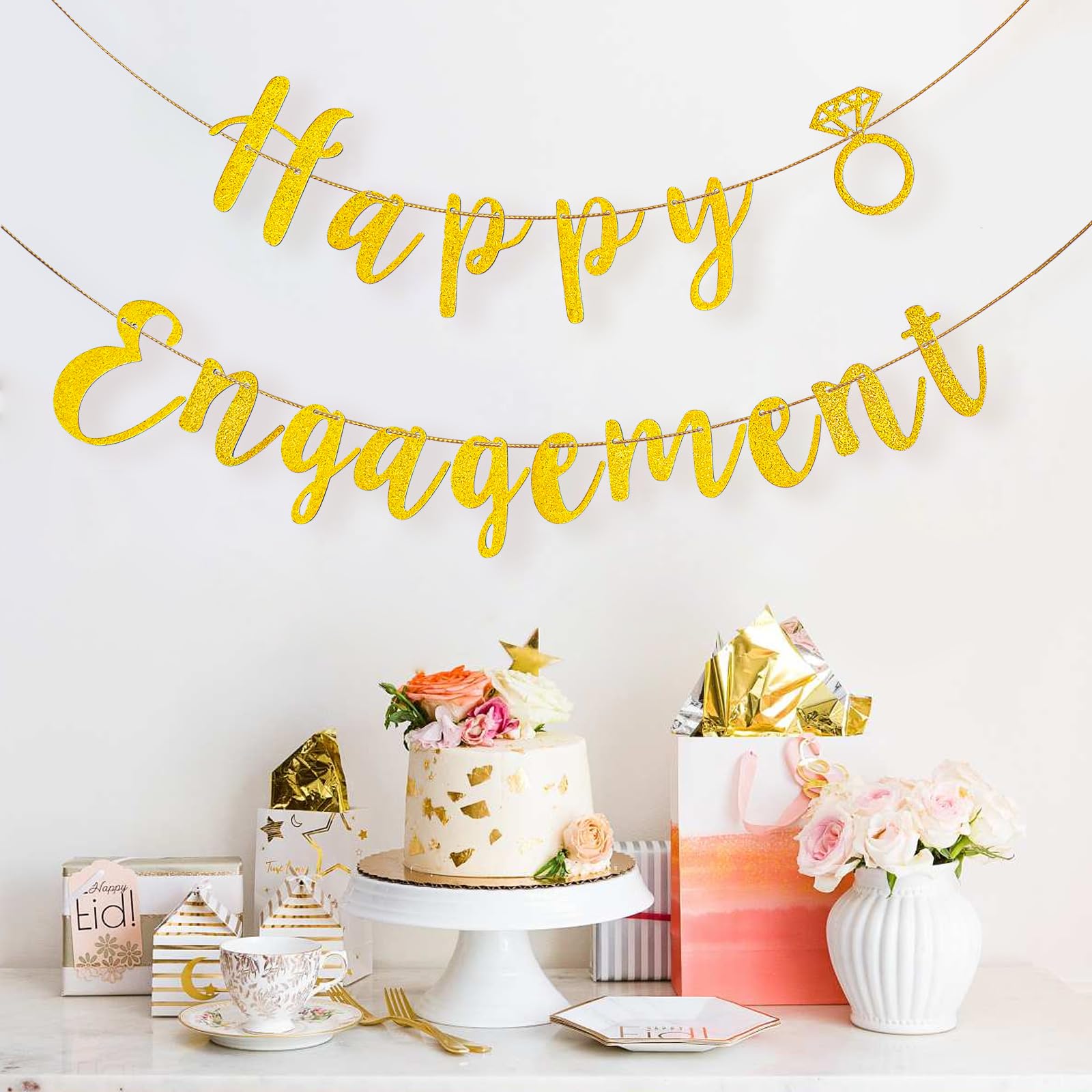 Gold Glitter 'Happy Engagement' Banner – DIY Deko Für Verlobung, Junggesellinnenabschied & Hochzeit