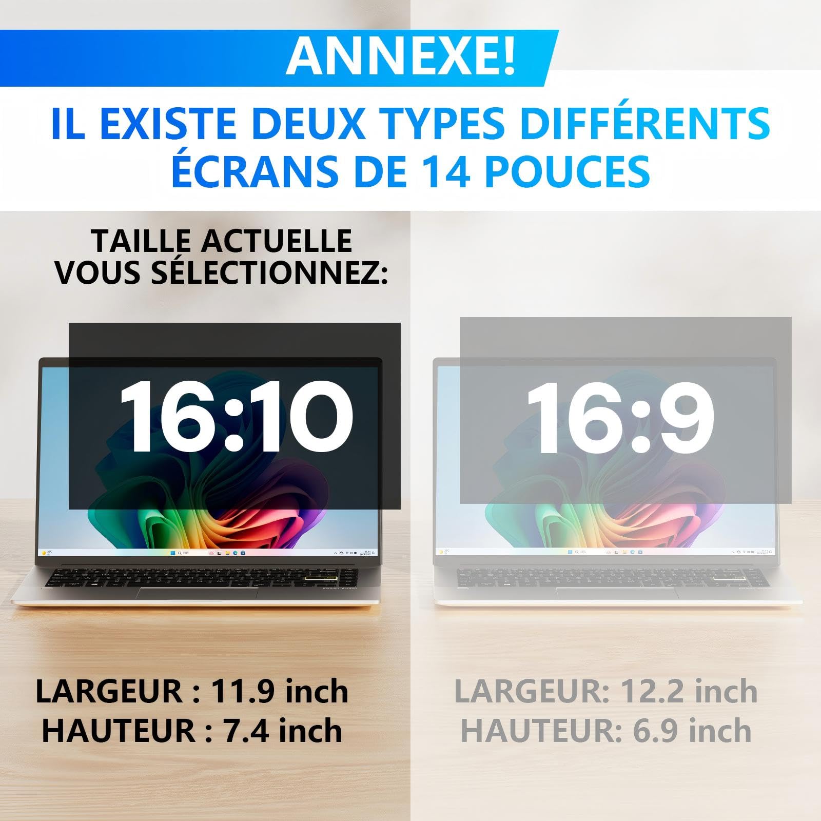 Filtre de Confidentialité 14 Pouces 16:10 Amovible Anti-Lumière Bleue Anti-éblouissement pour Ordinateur Portable