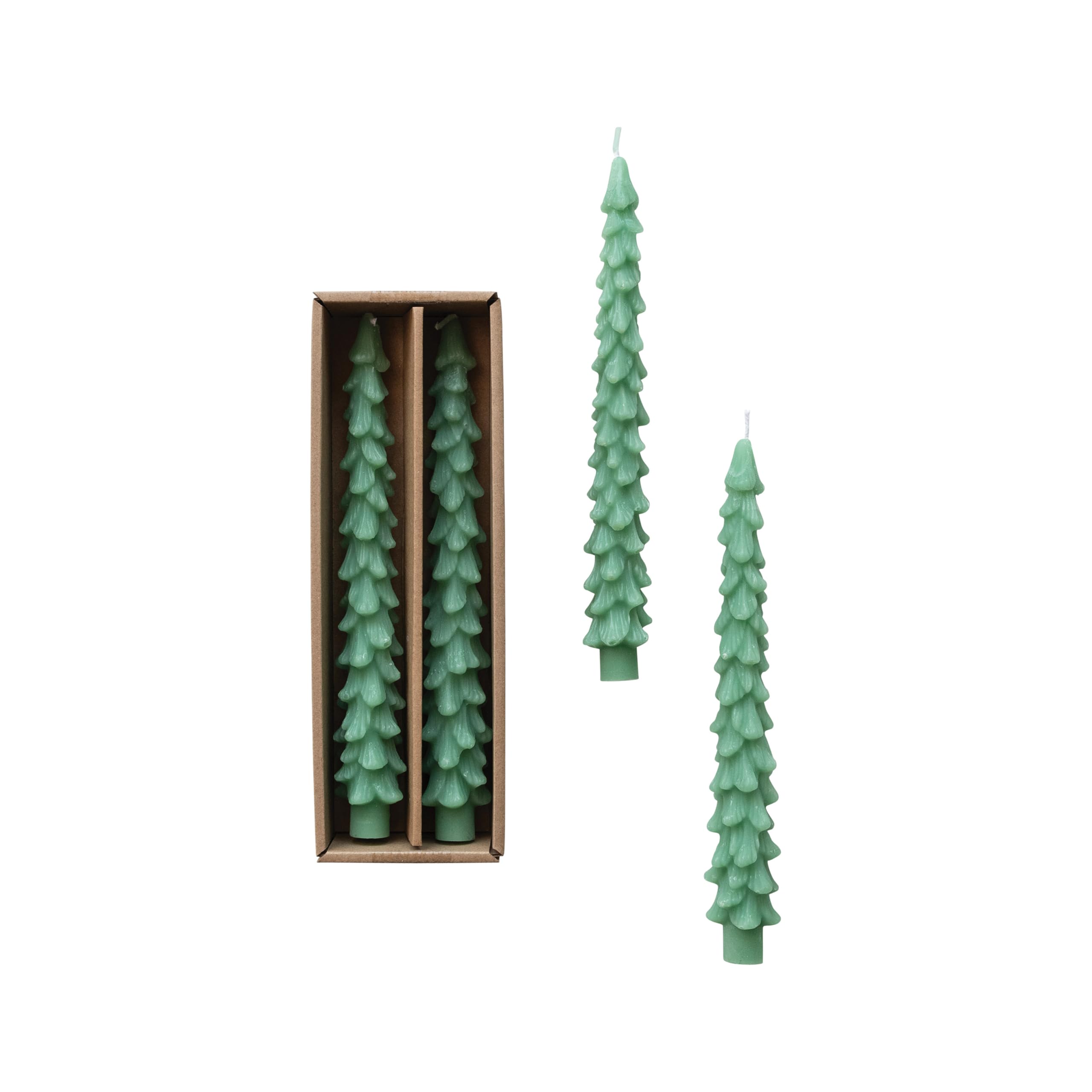 Creative Co-Op Unscented Tree Shaped Taper Candles, Green, Set of 2