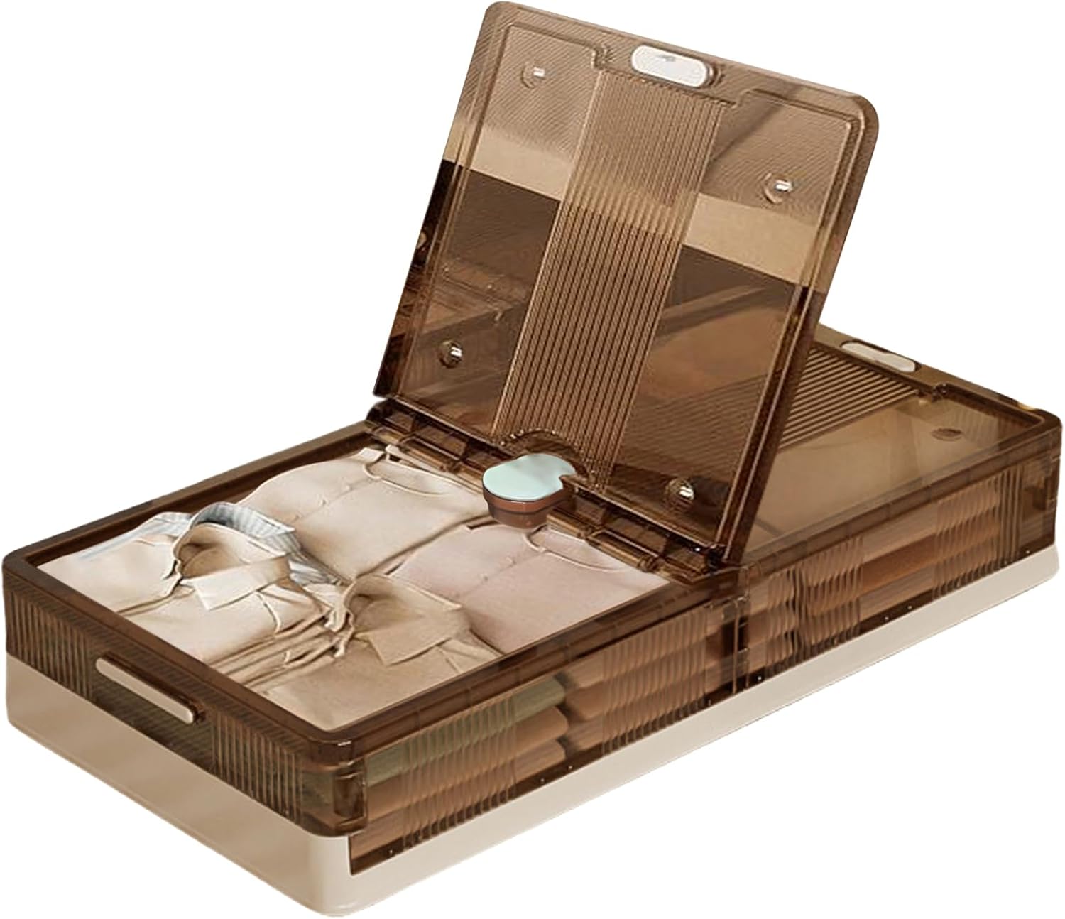 Under Bed Containers with Lid-13Gal,Stackable ＆ Foldable Under Bed Plastic Organizer Bins with Wheels,Multi-Purpose Double Door Under Bed Organizer Bins for Clothes,Toys,Shoes,etc.