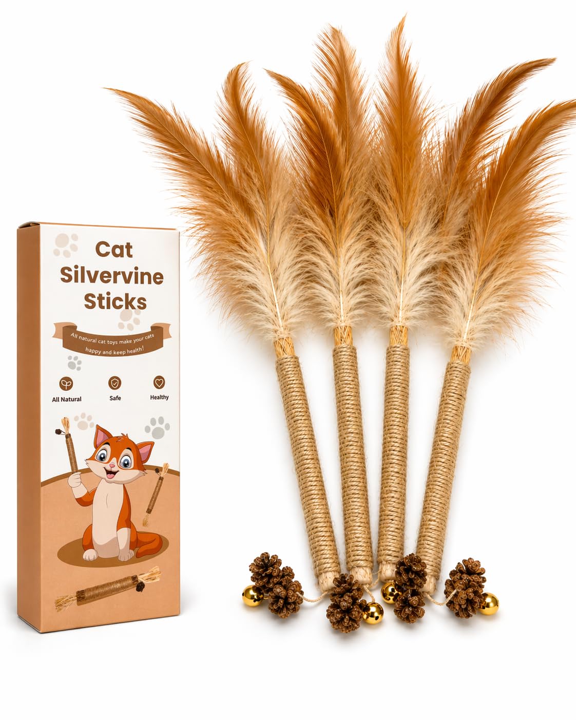 Aucenix Catnip Chew Sticks for kitten, Natural Matatabi Silvervine Cat Toy for Cat Teeth Cleaning, Silvervine for Cats Toys with Catnip, Cat Dental Sticks kitten Toys for Indoor Cat (4PCS-Yumao)