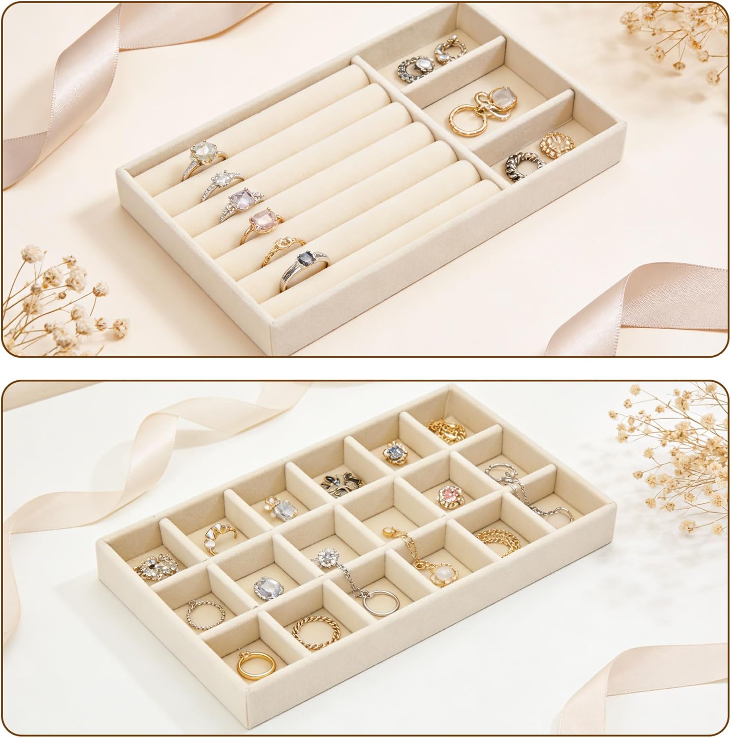 SIBAO 8 Pack 4 Style Velvet Jewelry Tray For Drawer,Stackable Jewelry Organizer,8.3 * 5" Velvet Boxes Display Tray For Necklace, Bracelet,Earrings,Rings