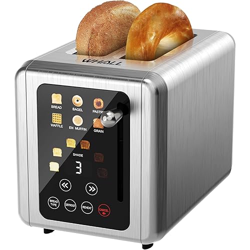 WHALL® Touch Screen Toaster 2 Slice, Stainless Steel Digital Timer Toaster, 6 Bread Types & 6 Shade Settings, Smart Extra Wide Slots Toasters With Bagel, Cancel, Defrost Functions