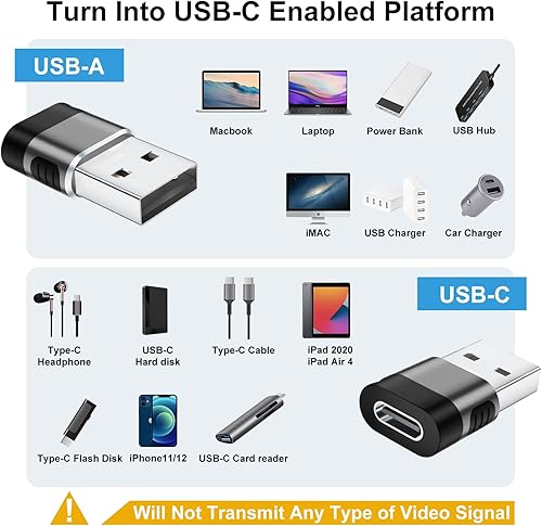 Miniatura 10 de Paquete de 6 adaptadores USB a USB C, adaptador USB A a USB C, adaptador USB C a USB, adaptador USB a C, adaptador de cable de carga USB C a USB