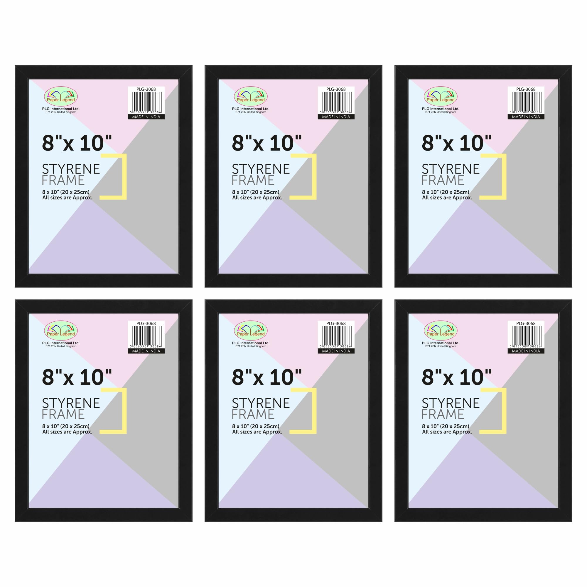 M1SS (Set of 6 Black 8" x 10" Picture Frame with Styrene front Gallery Picture Frames Sleek Design Multiple Pictures, Portrait or Landscape Orientation for Desk Wedding Unique décor