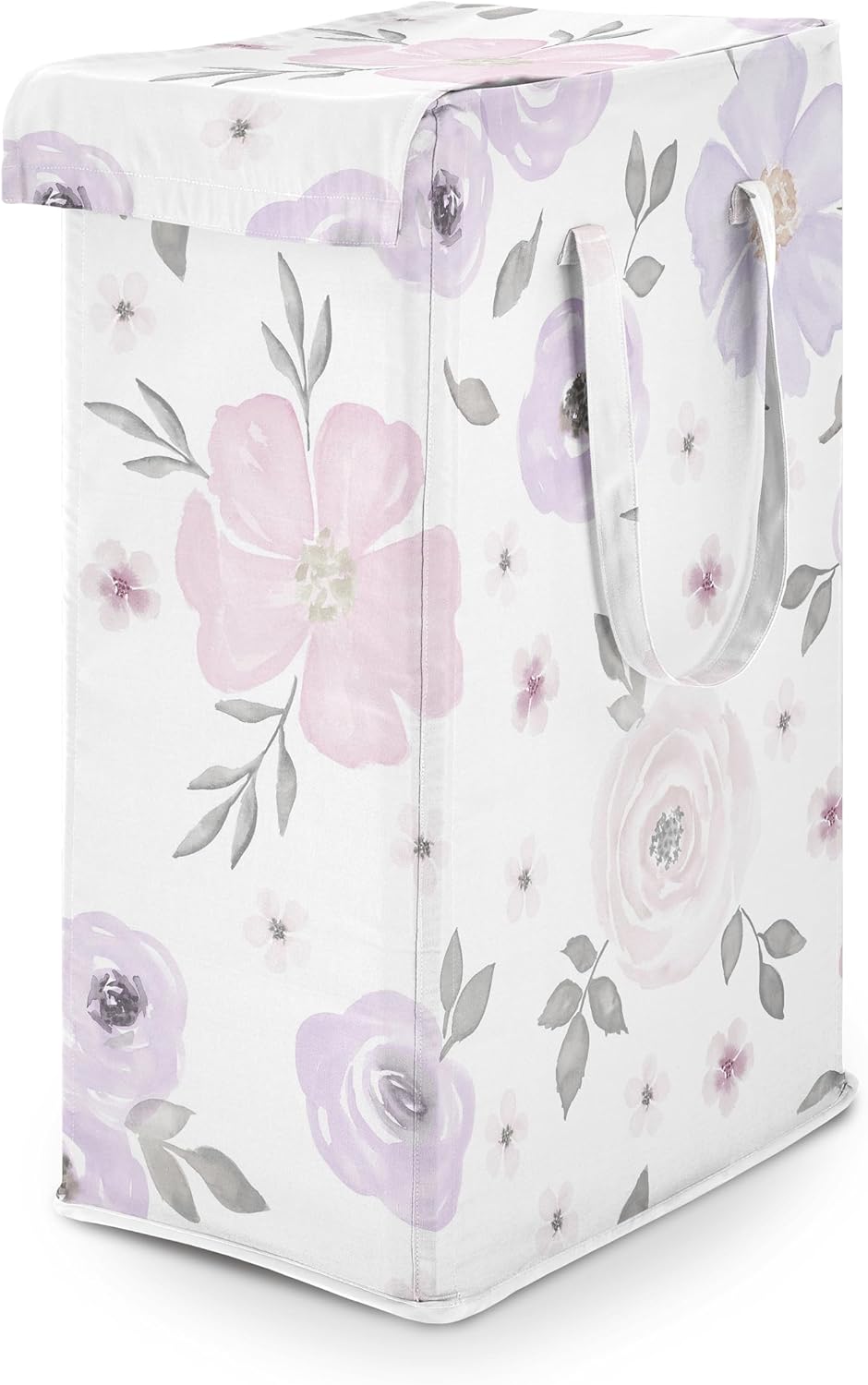 Sweet Jojo Designs Lavender Purple Boho Floral Girl Laundry Hamper Foldable Dirty Clothes Basket with Handles Baby Nursery Kid Bedroom Teen Bathroom Pink Grey Bohemian Farmhouse Shabby Chic Watercolor