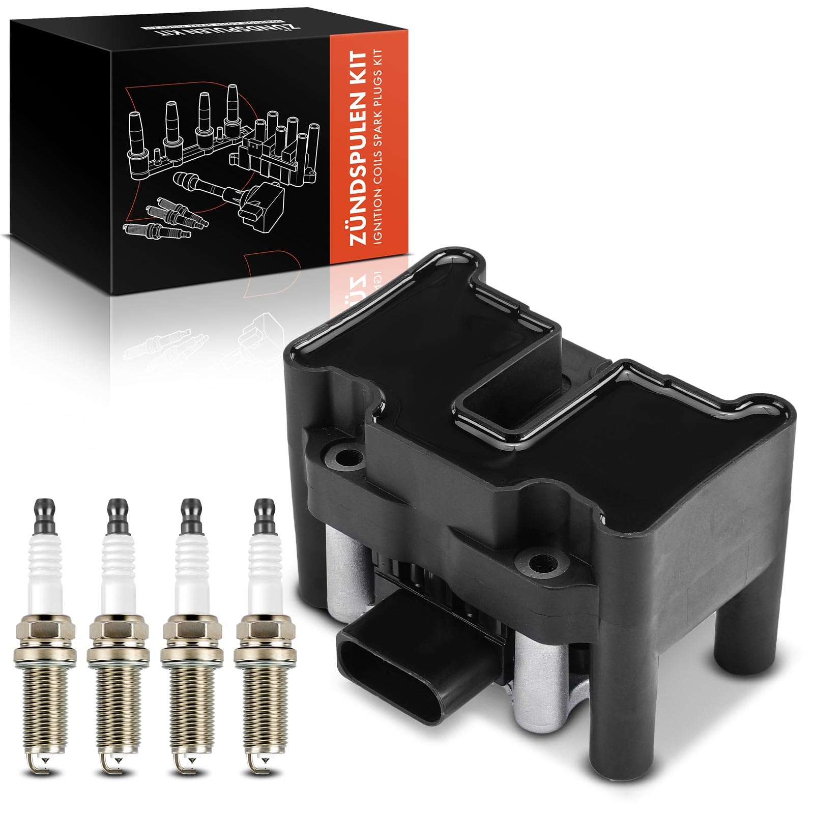 Frankberg 1 bobina di accensione + 4 candele benzina 032905106 | Compatibile con: Golf V 1K1, New Beetle 1C1 9C1, Golf IV Variante 1J5, J.e.t.t.a IV 162 163 AV2 AV3, Golf IV 1J1