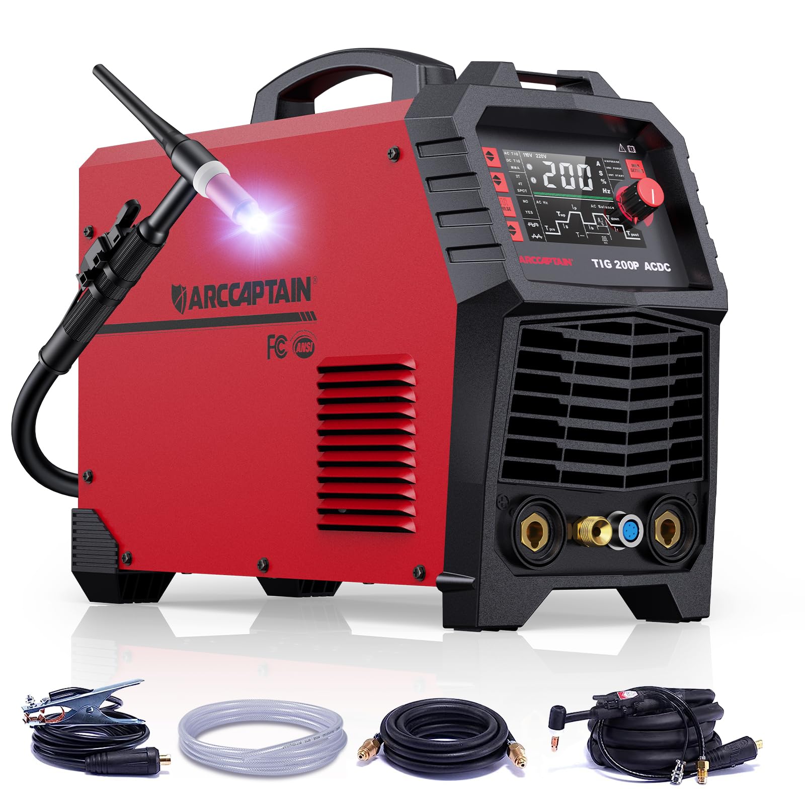 ARCCAPTAIN 200Amp WIG Schweißgerät AC/DC mit Pulsfunktion 230V, Aluminium Schweißen, WIG-Schweißgerät mit Rechteckwellen/Dreieckwellen Punktschweiß, MMA, IGBT 7 in 1 Alu Schweißgerät
