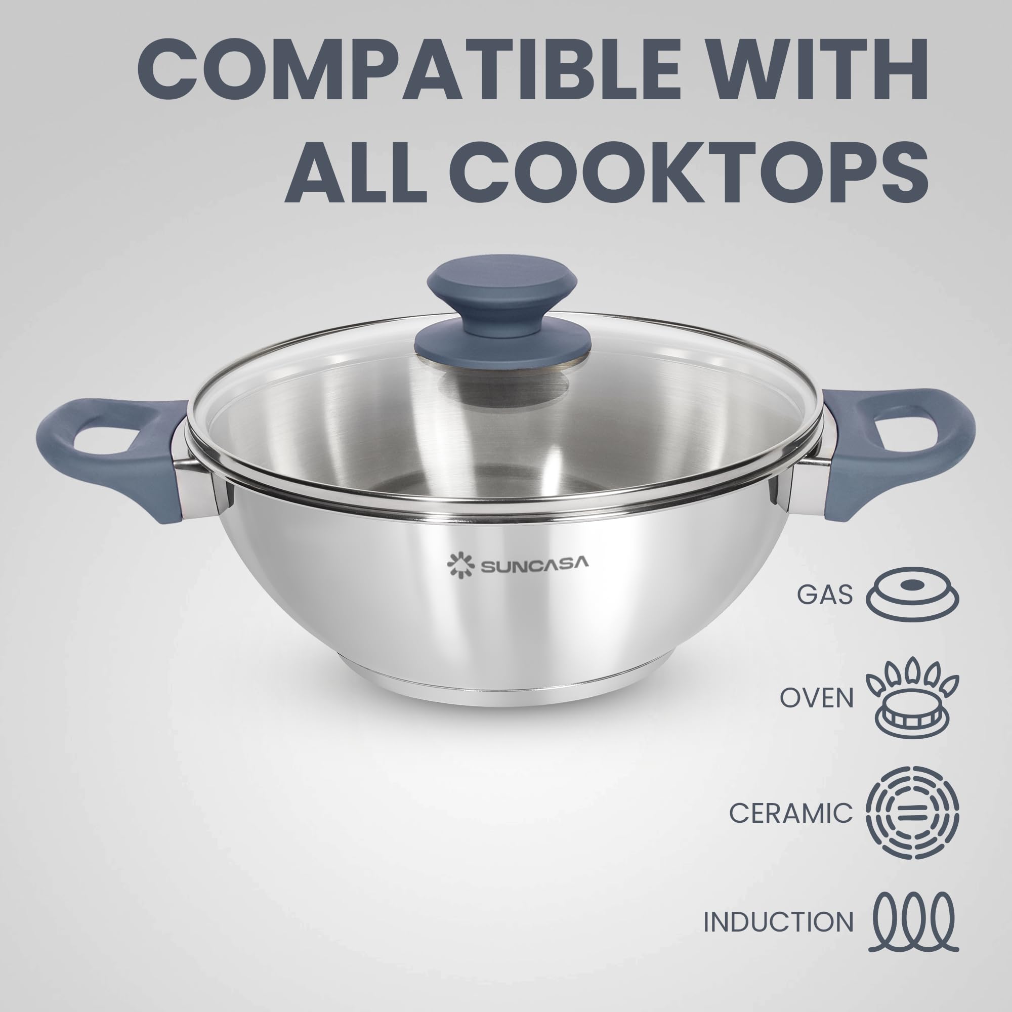 SUNCASA Impact Pro Kadai - Stainless Steel with Glass Lid -8 SUNCASA Impact Pro Kadai - Stainless Steel with Glass Lid -8