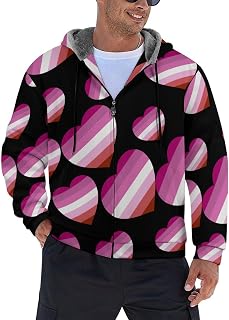 Lesbian Pride Heart Men's Hoodie Fleece Lining Zippered Sweatshirt Sweater Jacket Coat
