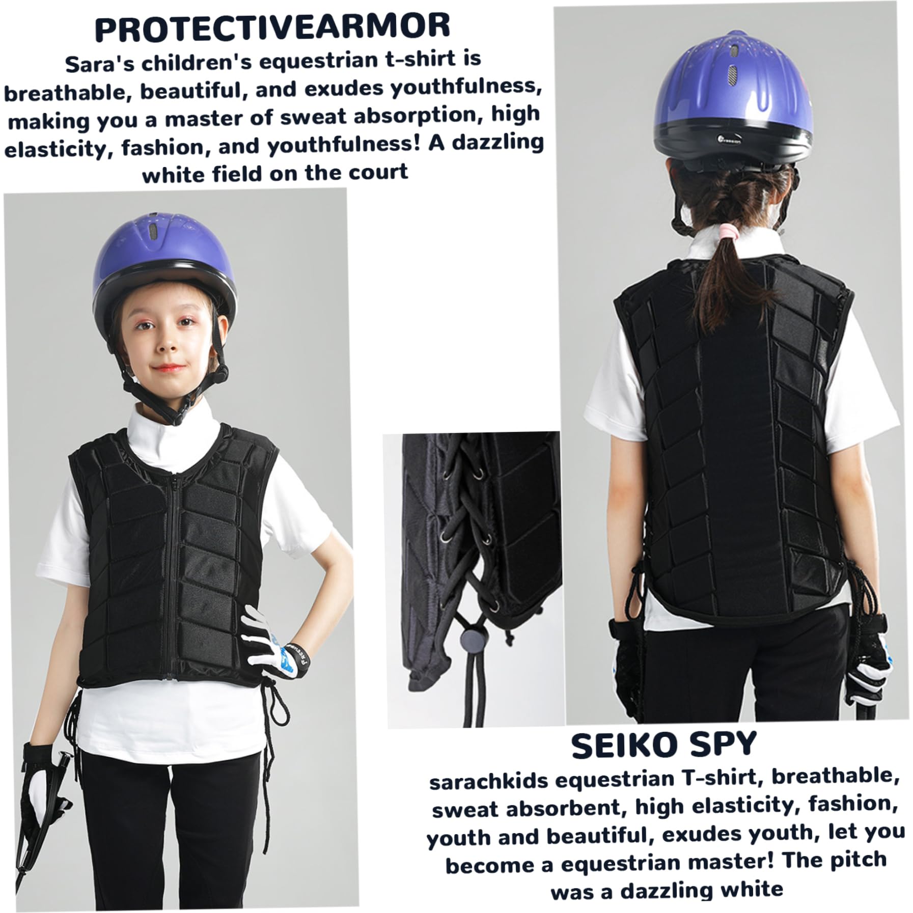 Gilet da Equitazione, Gilet Protettivo di Sicurezza, Armatura Antiurto con Cerniera, Cinturino Regolabile, Morbido e Traspirante, da Equitazione per Donne, Ragazzi, Ragazze, Bambini