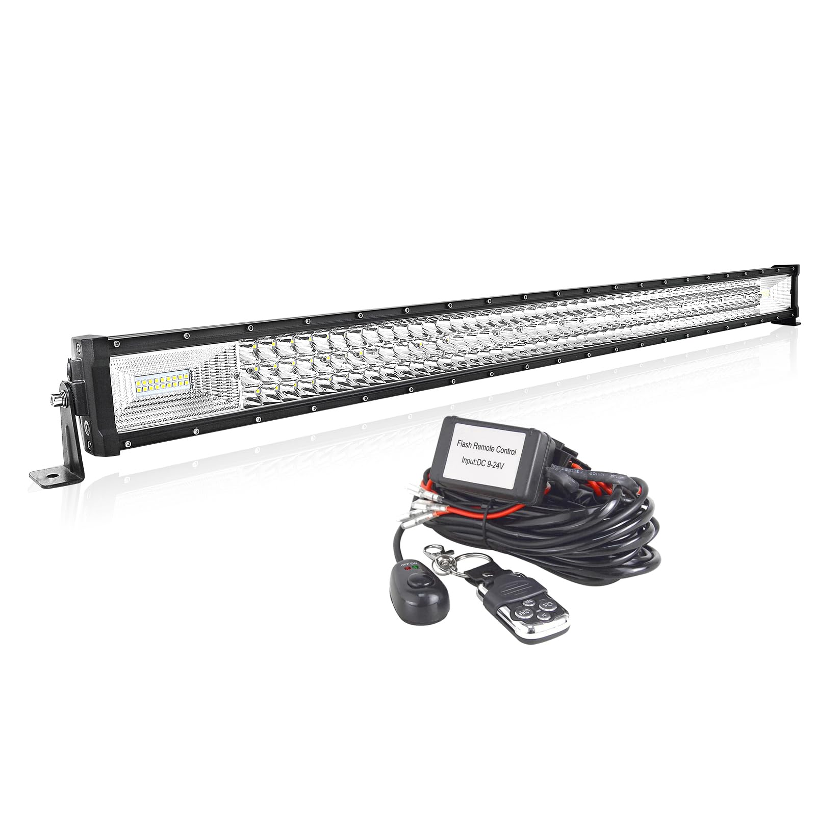 AUXTINGS Straight 42 inch 540W Led Light Bar With 12V Strobe Remote Control Wiring Harness Cable Kit 6000K Flood Spot Beam Triple Row Driving Work Lamp for Vehicle Off road Truck SUV 4x4