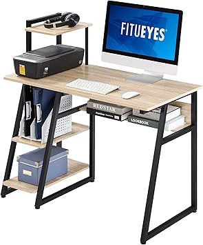 Amazon パソコンデスク ラック付きデスク Fitueyes タップ棚付き省スペース 幅103cm Pcデスク 可動式棚 テレワーク オーク パソコンデスク 文房具 オフィス用品