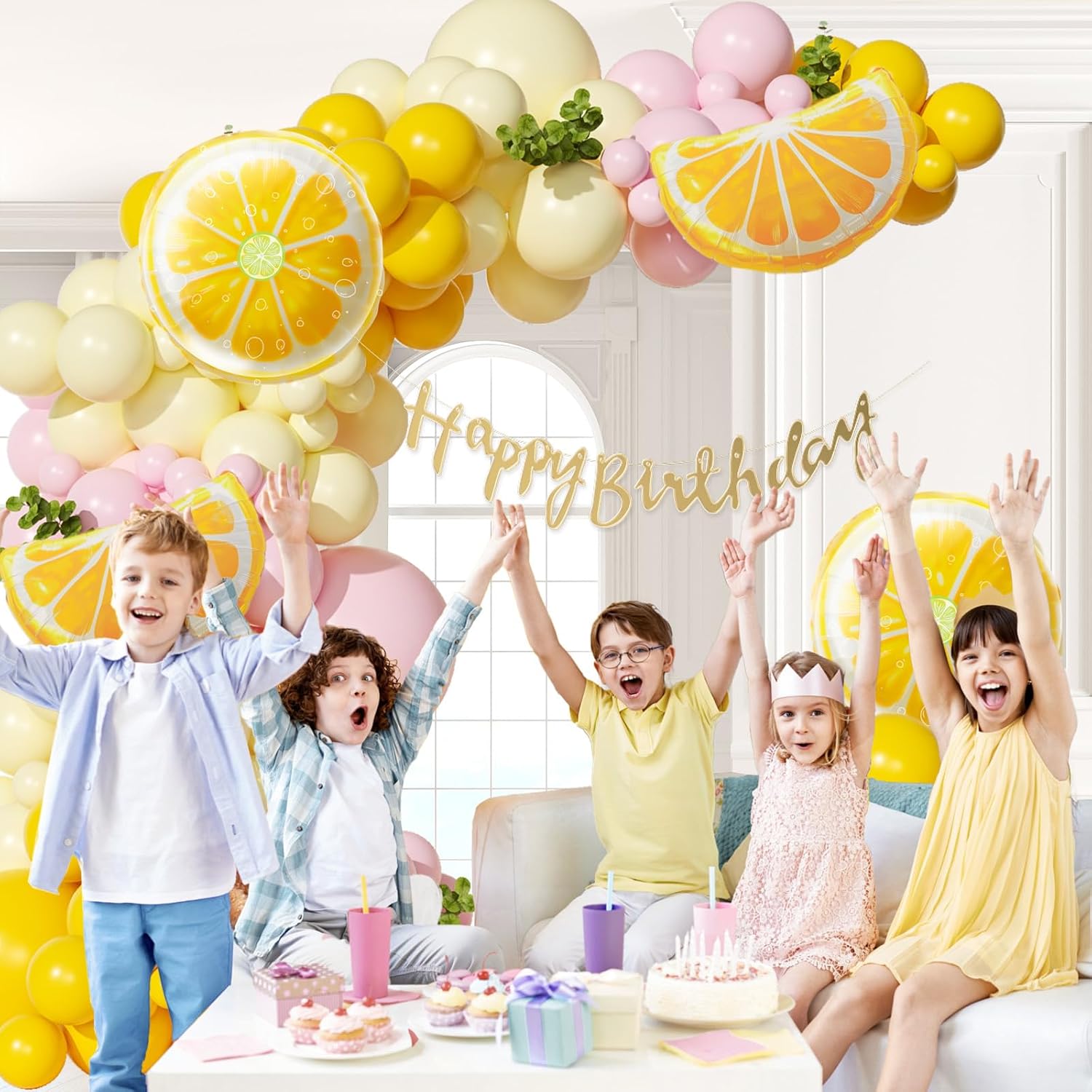 Lemon Balloon Arch, Pink and Yellow Balloon Arch Kit with Pastel Yellow Light Pink Foil Balloons for Lemon Baby Shower Bridal Shower Birthday Party Decorations
