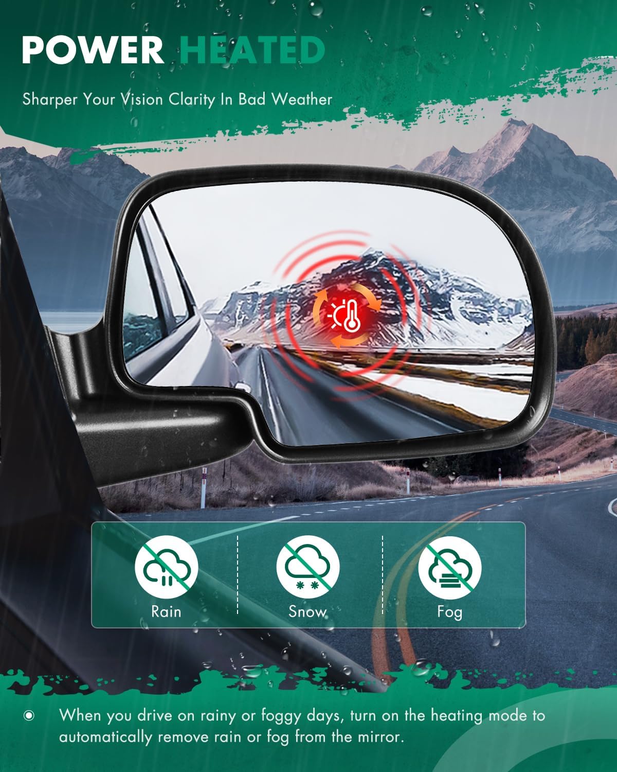 SCITOO Right Side View Mirror Fit for 2003 2004 2005 2006 2007 For Chevy Silverado For GMC Sierra 1500 Heated Power Adjustment Manual Folding Mirror GM1321230