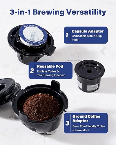 Miniatura 2 de SHARDOR Cafetera de servicio individual 3 en 1, compatible con cápsulas K Cup, café molido y tés, tamaños de preparación de 6 a 14 oz, tanque de