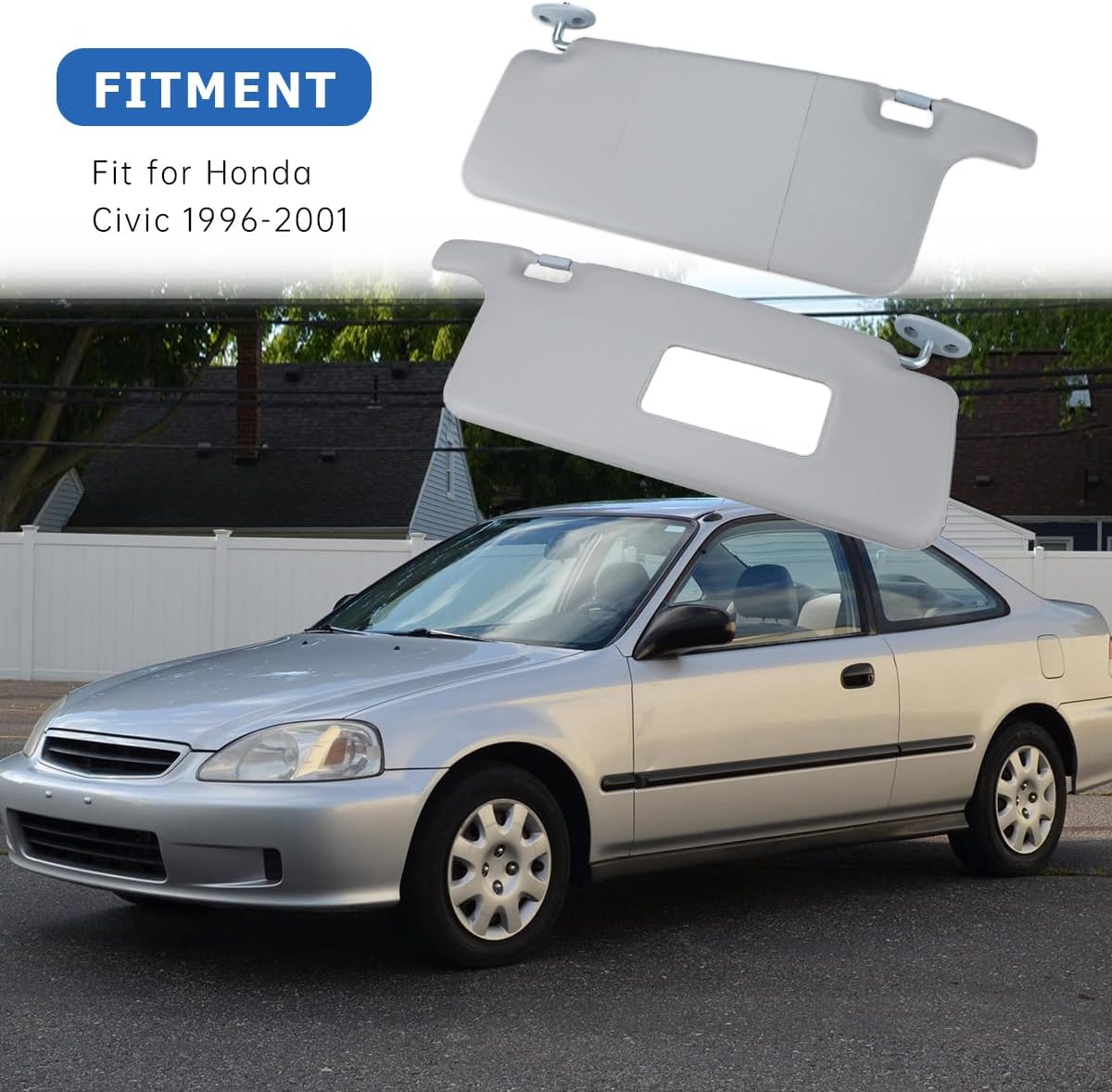 INTGET Upgraded Pair Gray Sun Visor for 1996-2000 Honda Civic Accessories 1997 1998 1999 Plastic Interior Sunvisor Replacement for Honda Civic Accessories iES CX DX EX EXR HX LX Driver &Passenger Side
