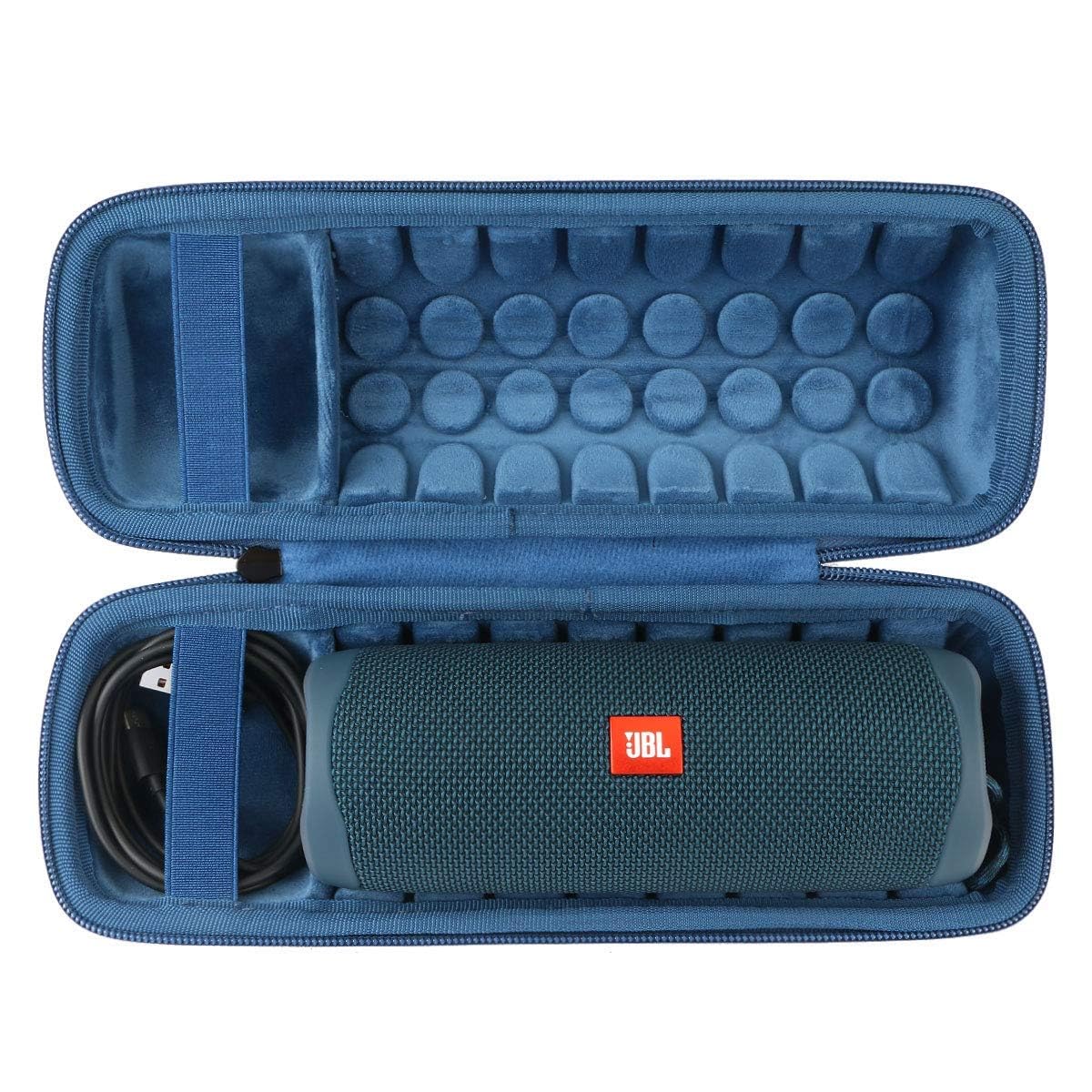 Khanka für JBL Flip 7 / Flip 6 wasserdichte tragbare Bluetooth-Lautsprecher Hartschalen-Reise-Aufbewahrungstasche, nur Koffer（Schwarzes Äußeres,Blau Futter）