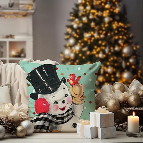 Miniatura 2 de Juego de 4 fundas de almohada navideñas de búfalo de 20 x 20 pulgadas, diseño de muñeco de nieve de Papá Noel, copos de nieve, decoraciones