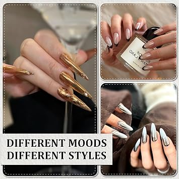 White Pearl Chrome Nail Powder, Gold Silver Metallic Mirror Effect Nail Chrome Powders, Iridescent Aurora Glitter Metal Powders for DIY Nail-Art Design Decoration
