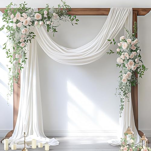 Socomi Tela drapeada de arco de boda blanco marfil de 29 pulgadas x 20 pies, 1 panel de cortina transparente para exteriores, cortinas extralargas