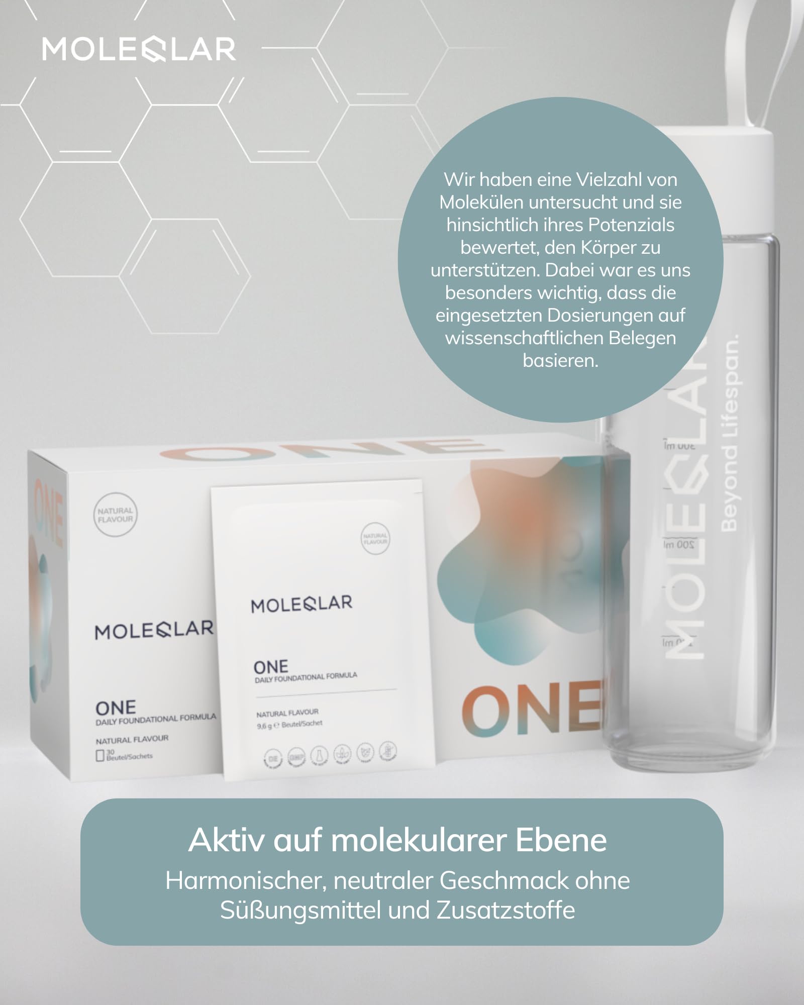 MoleQlar ONE Komplex 30 Sachets - All in ONE Foundational Formula - Supplement mit Longevity Molekülen, Vitaminen und Mineralstoffen - Zitrone, Natural, Matcha-Kokos (30 Sachets, Geschmacksneutral)