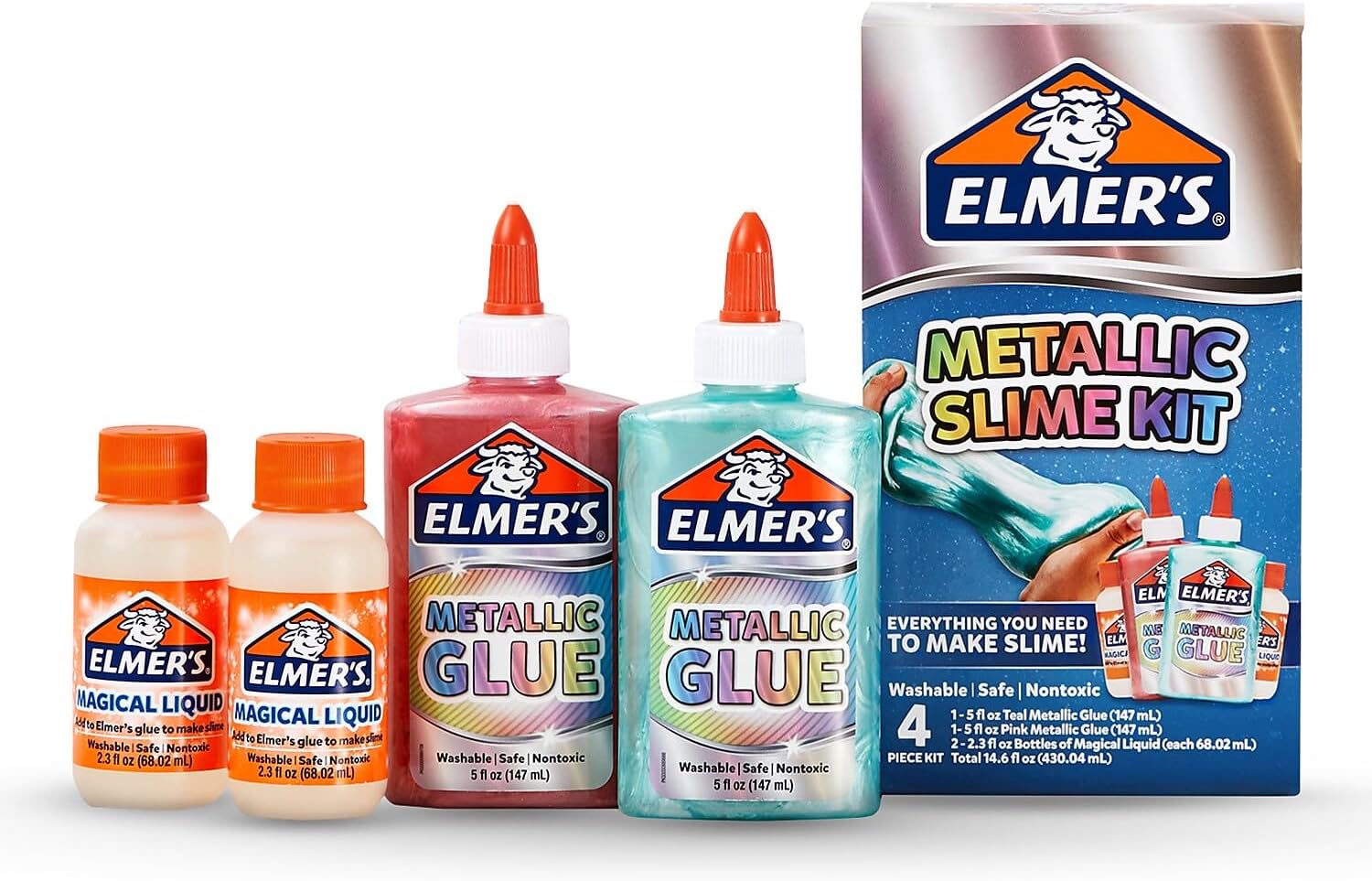 Elmer’s Metallic Slime Kit, Includes Glue and Magical Liquid Activator, 4 Piece Kit - Perfect for Parties, Gift, Kids Activity Time