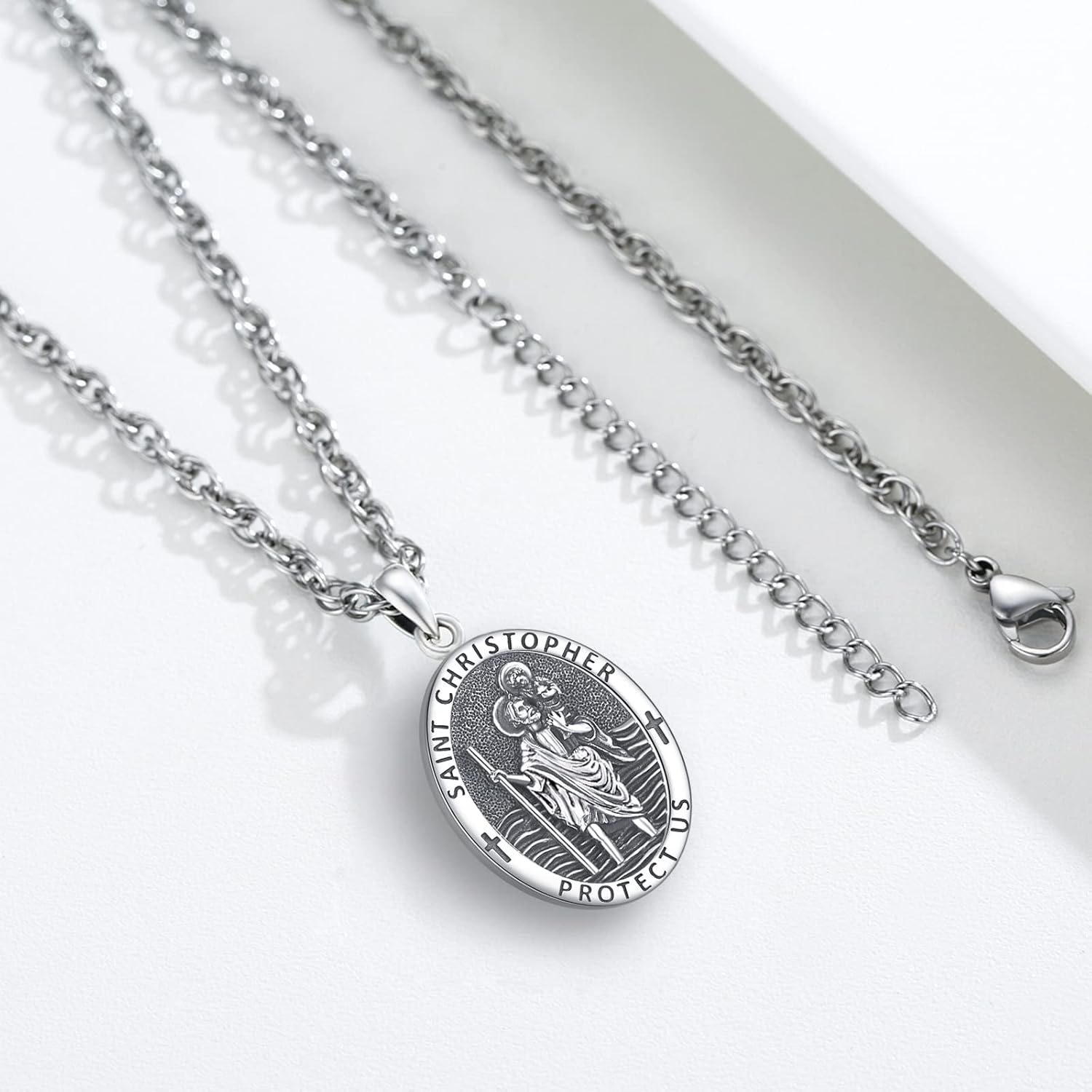 925 Sterling Silver St Michael/St Christopher/Virgin Mary Necklace Patron Saint Amulet Medal Jewelry for Men Women - Image 3