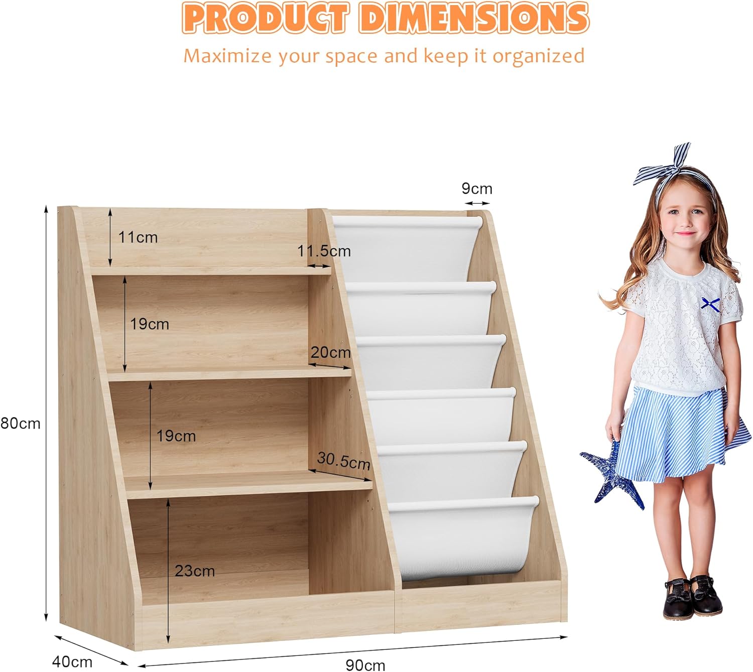 NACHES 4 Tier Kid Bookshelf Wooden 5 Sling Children Bookcase Toddler Montessori Bookcase Book Rack Display Toy Storage Organizer Adjustable Book Display Shelf Stand Classroom Bedroom Nursery Playroom - Image 2