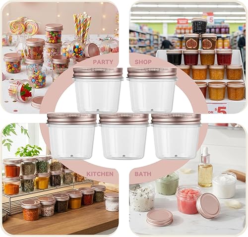 Miniatura 3 de novelinks Tarros de plástico transparente de 4 onzas con tapas de oro rosa – Recipientes redondos transparentes recargables para almacenamiento