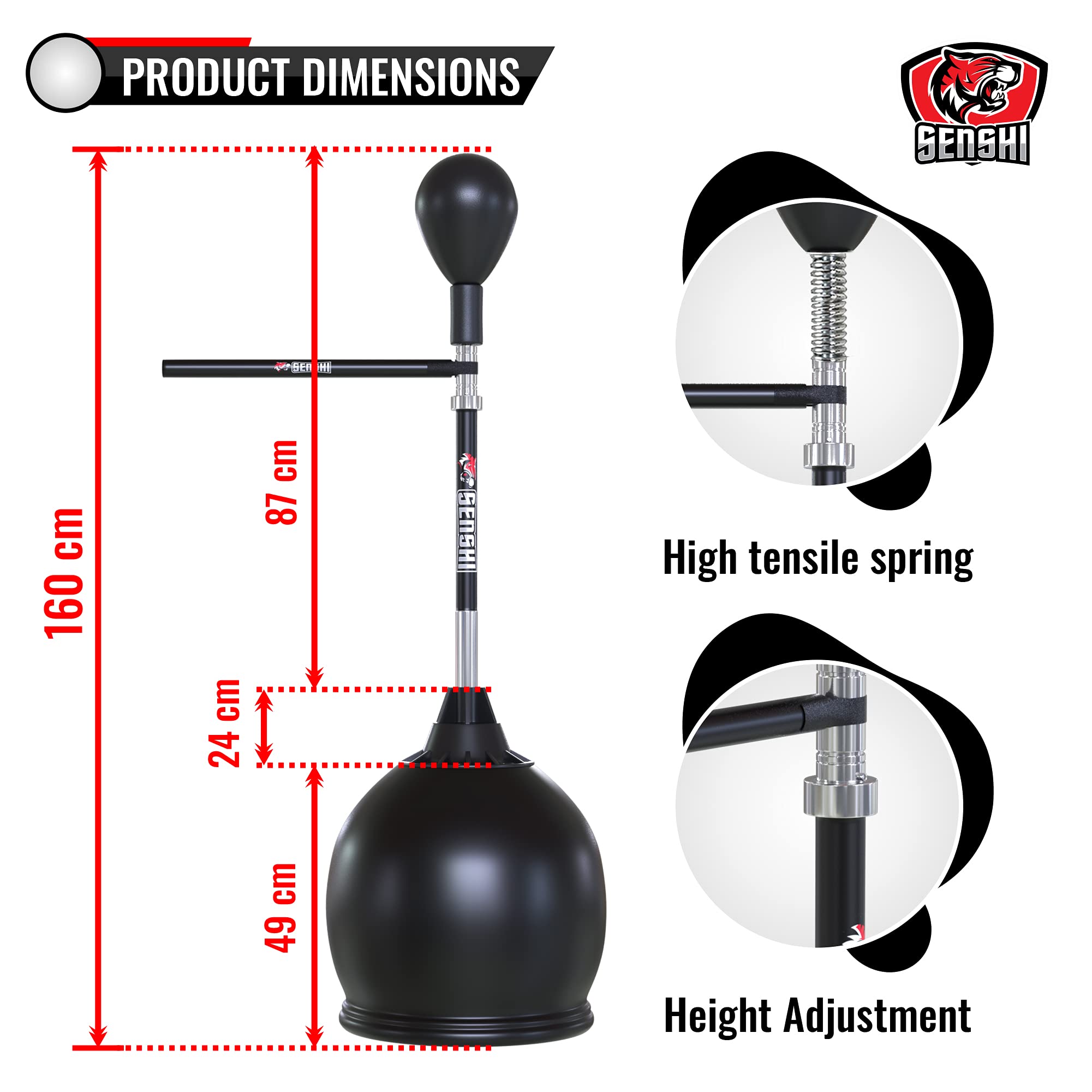 Senshi Japan Adult Freestanding Punch Speed Ball With Reflex Bar Standing Boxing Punchbag Speed