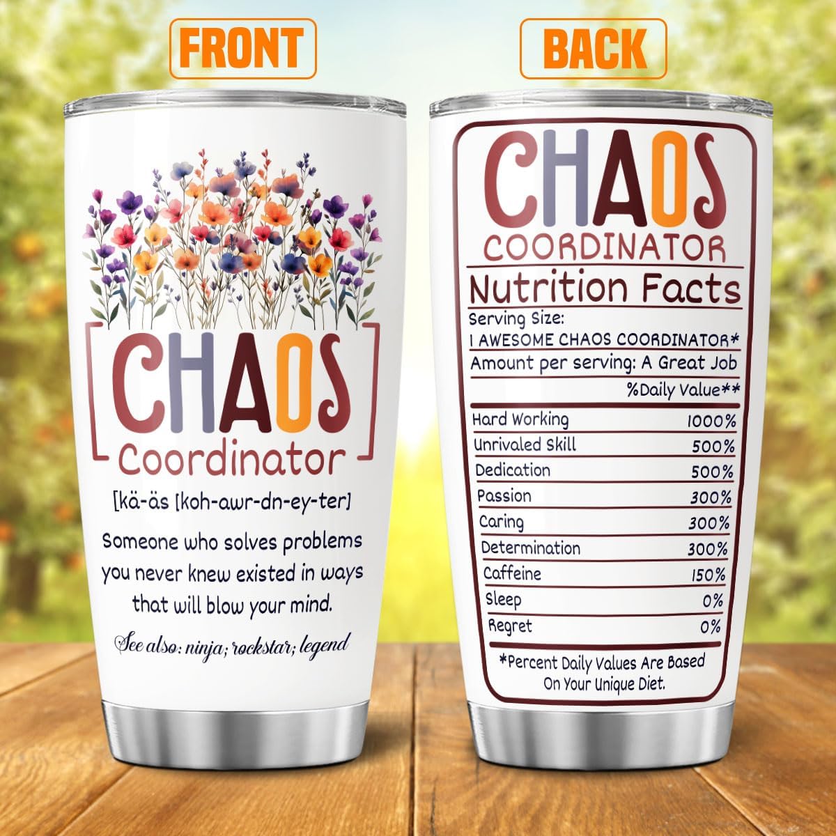 Chaos Coordinator Appreciation Gift for Women Men, 20oz Stainless Steel Insulated Tumbler with Funny Nutrition Facts, Ideal for Teachers, Bosses, Coworkers, Admin Staff - Image 2