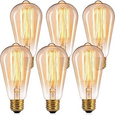 Brightown Edison Light Bulbs, 6Pcs Vintage 60 Watt Incandescent Light Bulbs E26 Base Dimmable Decorative Antique Filament ...