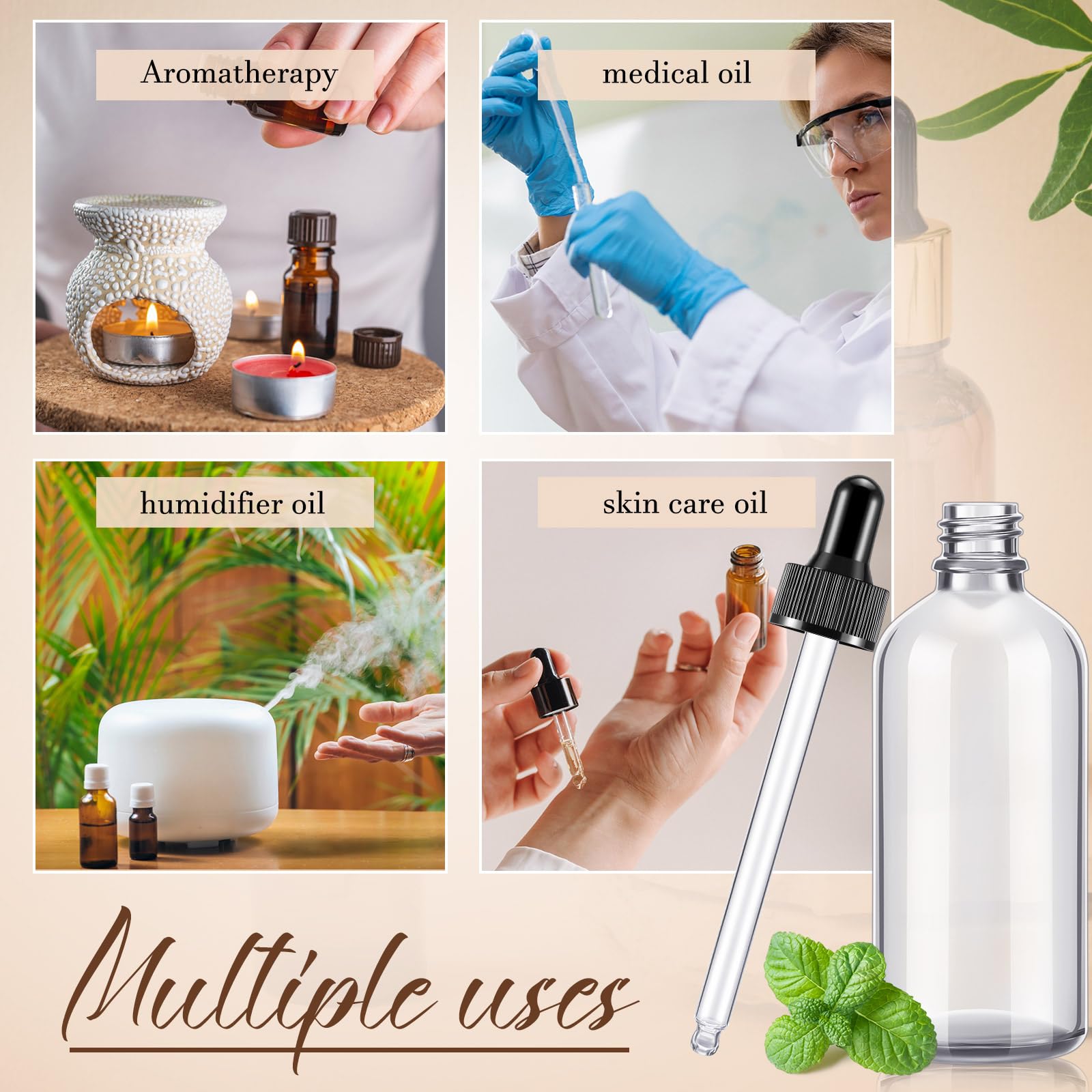 Lallisa 48 Stück Glas-Tropfflaschen mit Augentropfenspender, Labor Tropfflaschen mit 4 langen Pipetten, 4 Trichter und 80 Etiketten für Reisen, Nagelhautmassage, ätherische Öle, Parfüm (transparent,