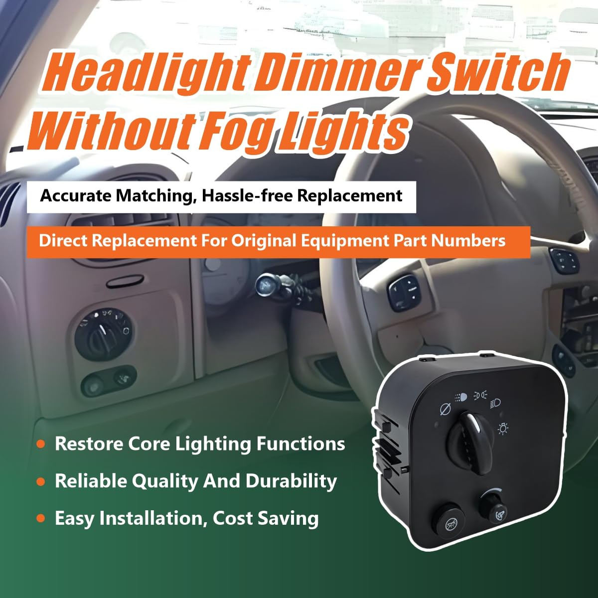 Headlight Dimmer Switch Without Fog Lights,Compatible with Chevrolet Express 03-07, Trailblazer 03-09,for GMC Envoy 03-04,Savana 03-07,Replaces 10372953 15067050 25932636
