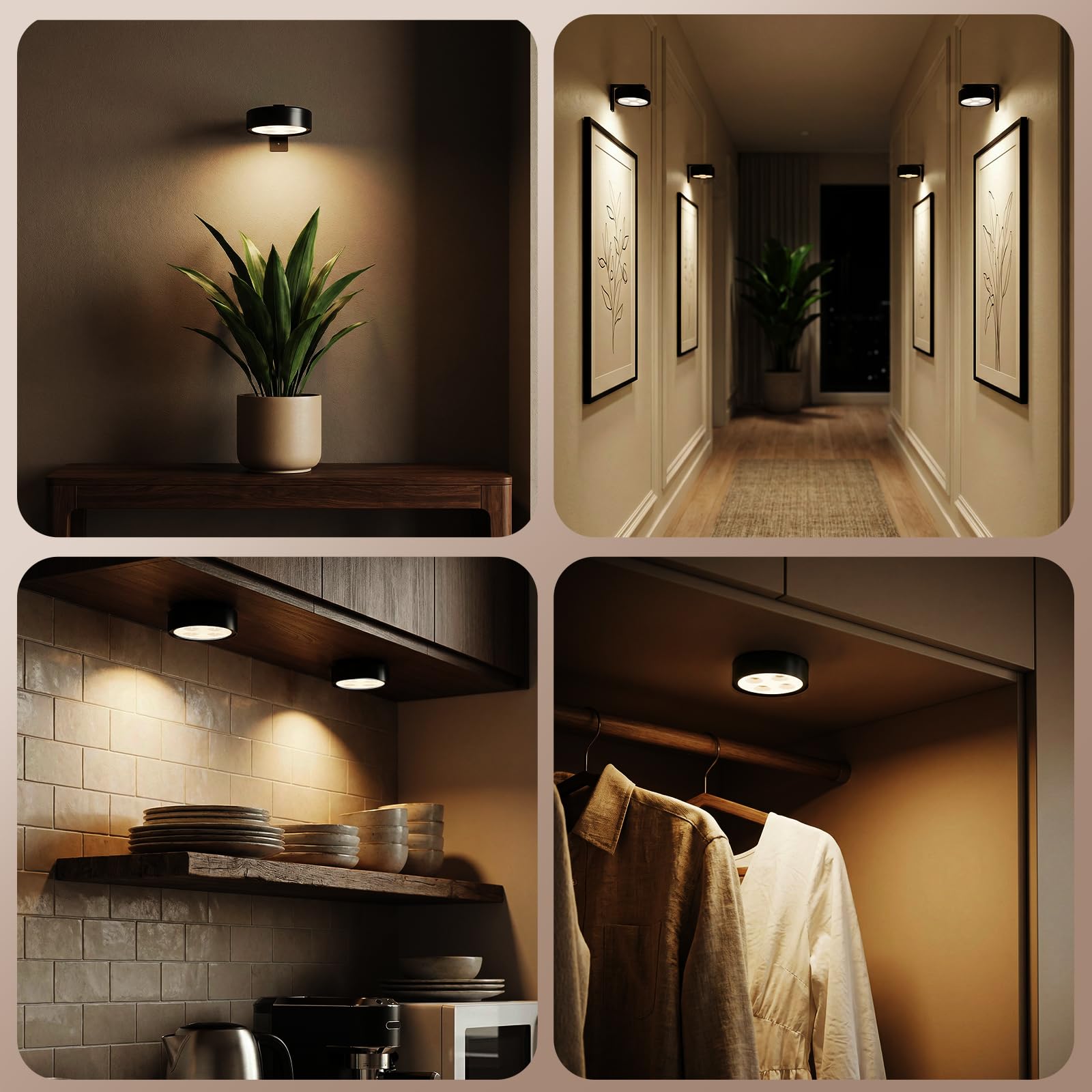 Aplique Luz para Cuadros sin Cable, 13 RGB Luces LED Magnéticas Inalámbricas Recargables, 3PCS, 451LM, Doble Control Remoto/Modo Pulsador, Lámpara de Pared para Cuadros y Pinturas (Negro)