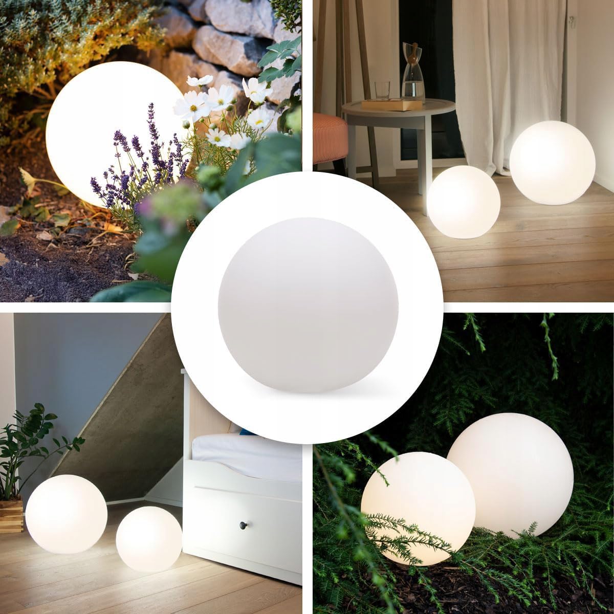 Kugelleuchte für Garten IP65-50 cm Kugel Außenleuchte Optik - E27 230V - winterfest - Erdspieße, austauschbare Lichtquelle, Weg- und Gartenbeleuchtung (Ø 50 cm)